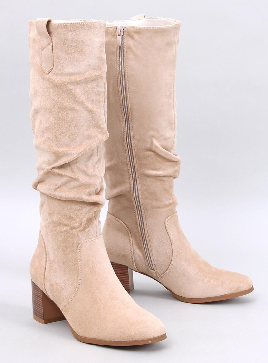 Hohe Stiefel aus Wildleder Light Beige