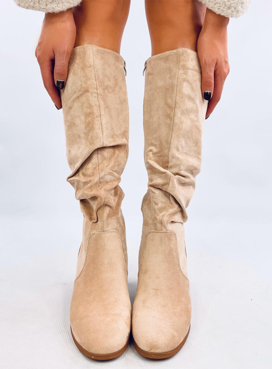 Hohe Stiefel aus Wildleder Light Beige