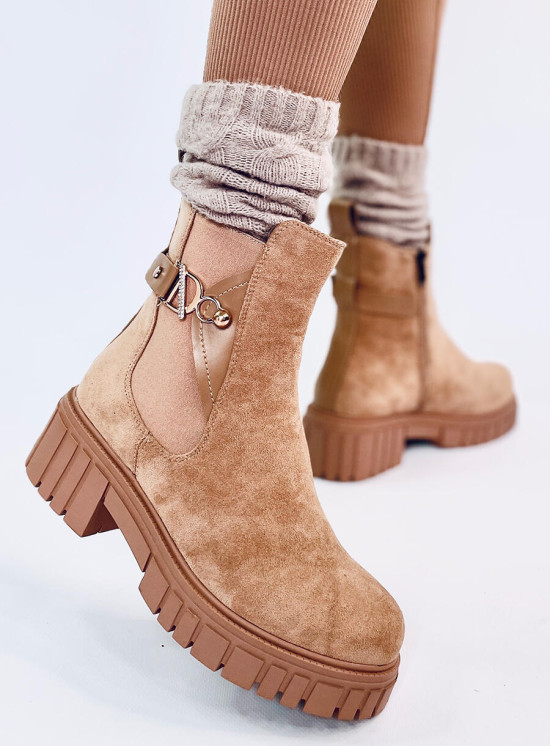 Stiefeletten mit Plateausohle Beige