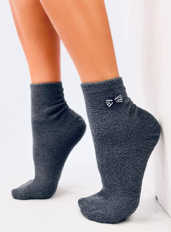 Warme Socken mit Schleife Anthrazit
