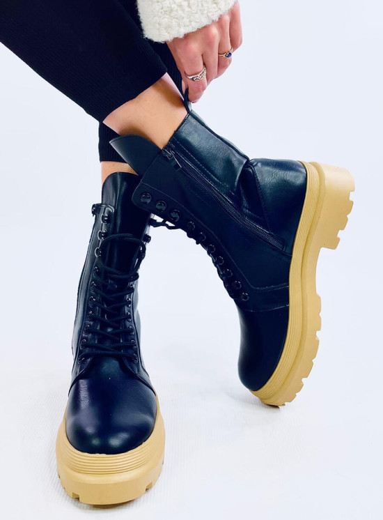 Damen-Schnürschuhe INES Schwarz/Sandgelb