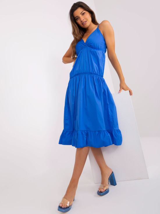 Dunkelblaue Midi-Kleid mit Volant OCH BELLA