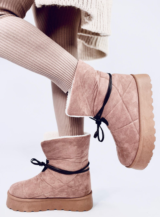 Hellbeige Schneestiefel mit Kunstfell