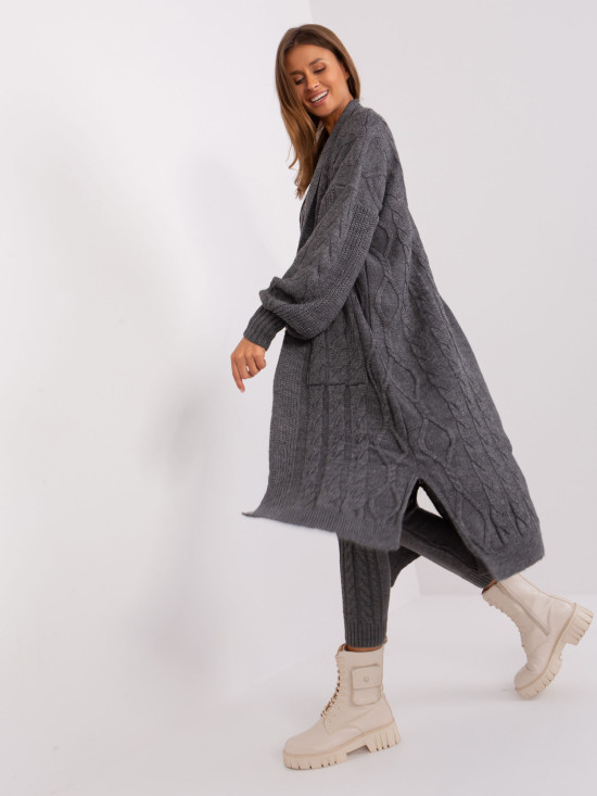 Dunkelgrauer Cardigan mit Puffärmeln
