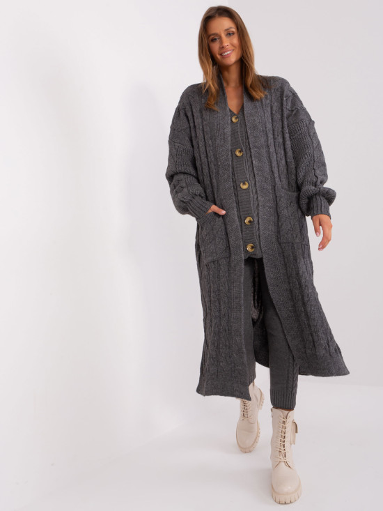 Dunkelgrauer Cardigan mit Puffärmeln