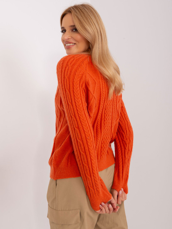Oranger Damenpullover mit Knöpfen