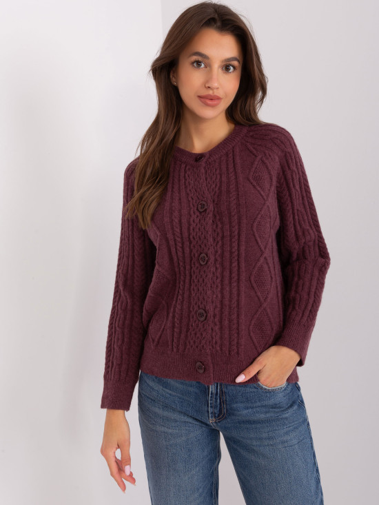Dunkellila Strickjacke mit Knöpfen