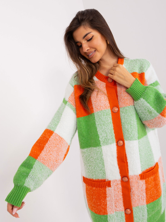 Orange-grüner kariertem Cardigan