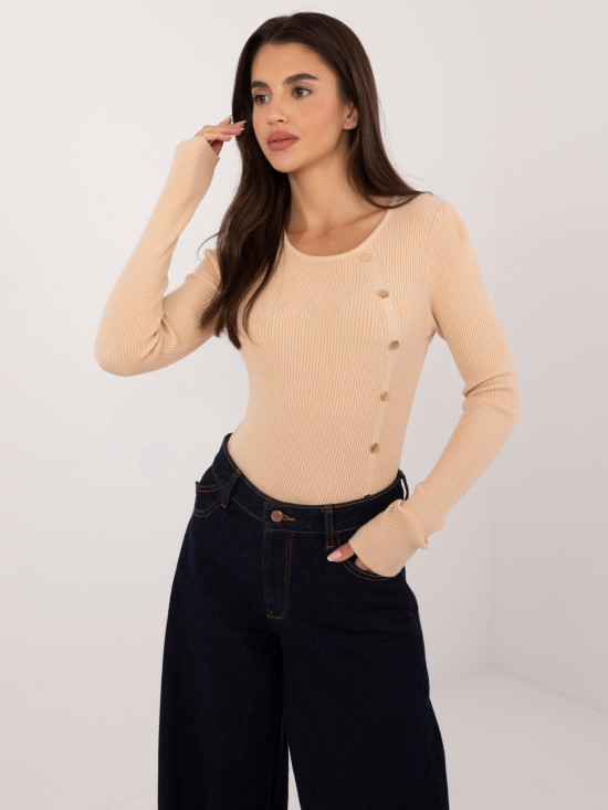 Beige Pullover mit langen Ärmeln