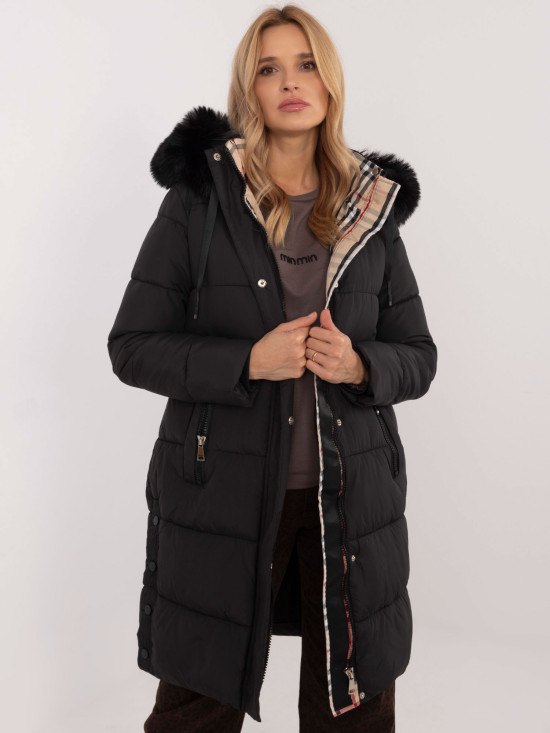 Damen schwarze Winterjacke mit Kapuze