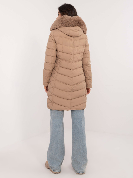 Beige Winterjacke mit Kapuze