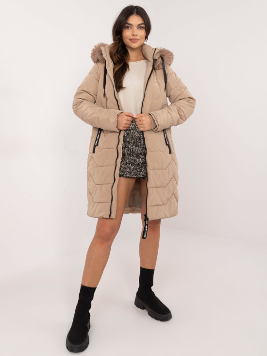 Beige Winterjacke mit Kapuze
