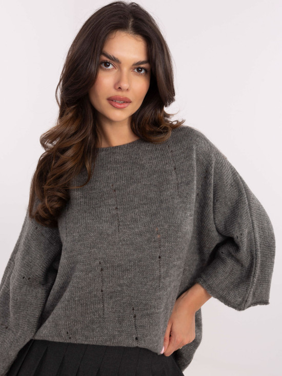 Stylischer grauer Pullover mit 3/4 Ärmeln