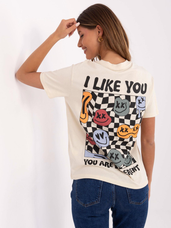 Beige T-Shirt mit kurzen Ärmeln