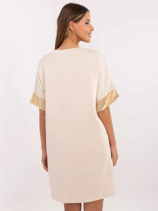 Beige Oversize Kleid mit kurzen Ärmeln