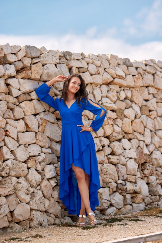 Asymmetrisches Maxi-Kleid mit langen Ärmeln in intensivem Blau