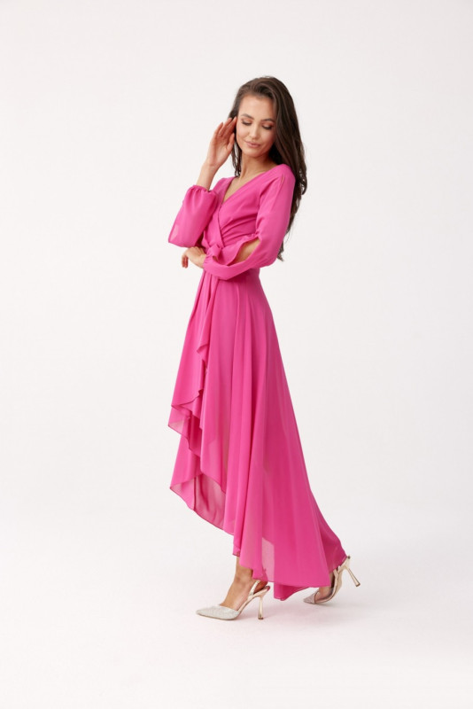 Asymmetrisches Maxi-Kleid mit langen Ärmeln in Amaranth