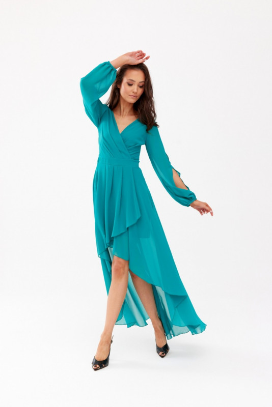 Asymmetrisches Maxi-Kleid mit langen Ärmeln in Hellgrün