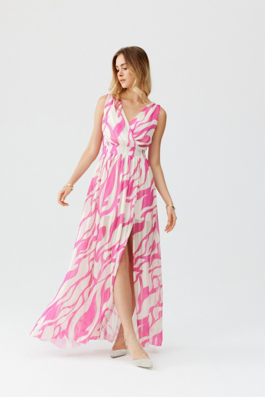 Gemustertes Chiffon-Maxikleid mit Wickelausschnitt