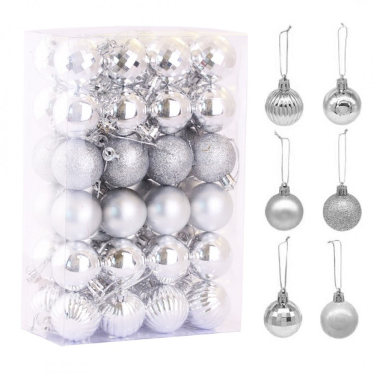 Set mit 48 Silberornamenten, Durchmesser 3.5 cm