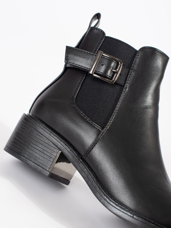 Schwarze Damen Stiefeletten mit Schnalle und Absatz