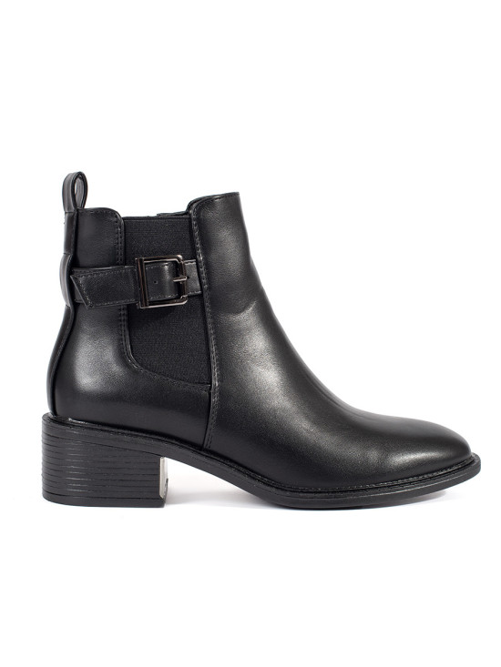 Schwarze Damen Stiefeletten mit Schnalle und Absatz