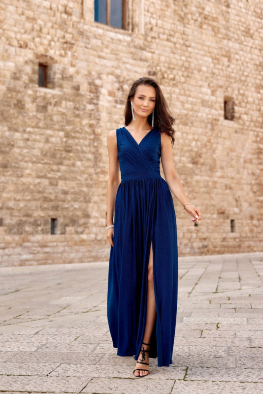 Maxi-Brokatkleid mit Rückenschnürung in Dunkelblau