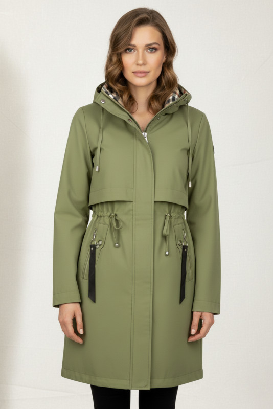 Trenchcoat mit kariertem Futter, Grün
