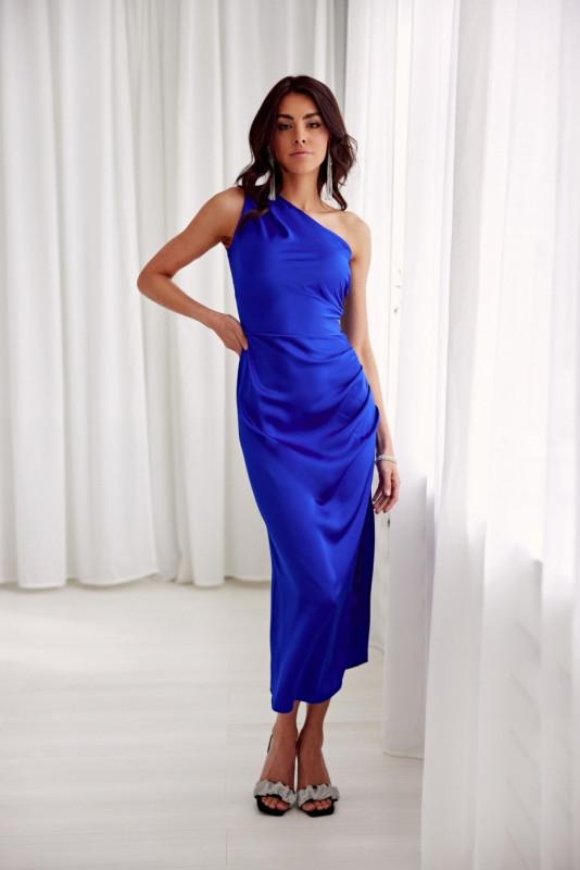 Satin-Midikleid mit einem Schulterträger in intensivem Blau