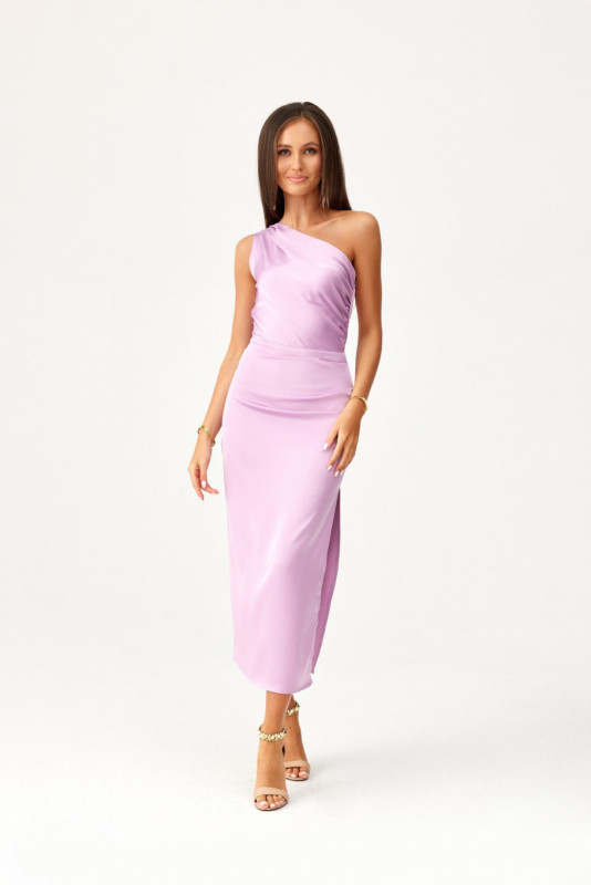 Satiniertes Midi-Kleid mit einem Schulterträger in Flieder