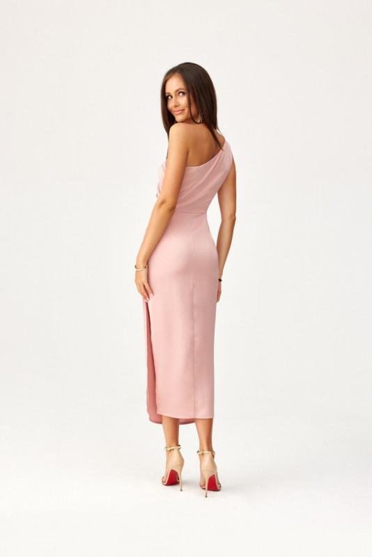 Satiniertes Midi-Kleid mit einem Schulterträger in Rosa