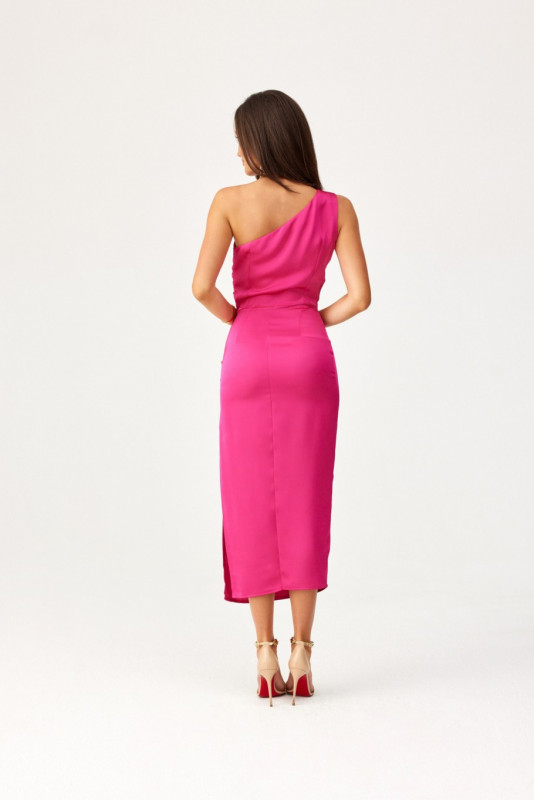 Satiniertes Midi-Kleid mit einem Schulterträger in Amaranth