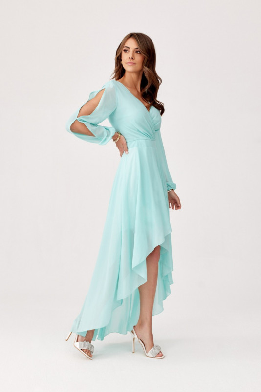 Asymmetrisches Maxi-Kleid mit langen Ärmeln in hellem Mint