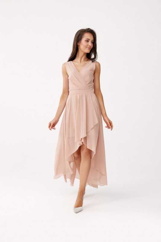 Asymmetrisches Maxikleid mit Wickelausschnitt in Cappuccino