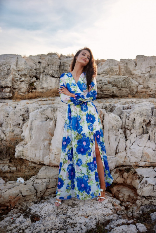 Langes gemustertes Kleid mit Rückenschnürung