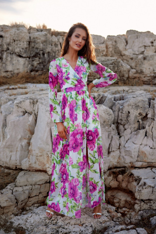 Langes gemustertes Kleid mit Rückenschnürung Nicole