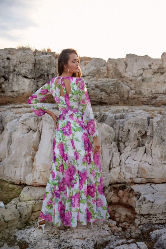Langes gemustertes Kleid mit Rückenschnürung Nicole