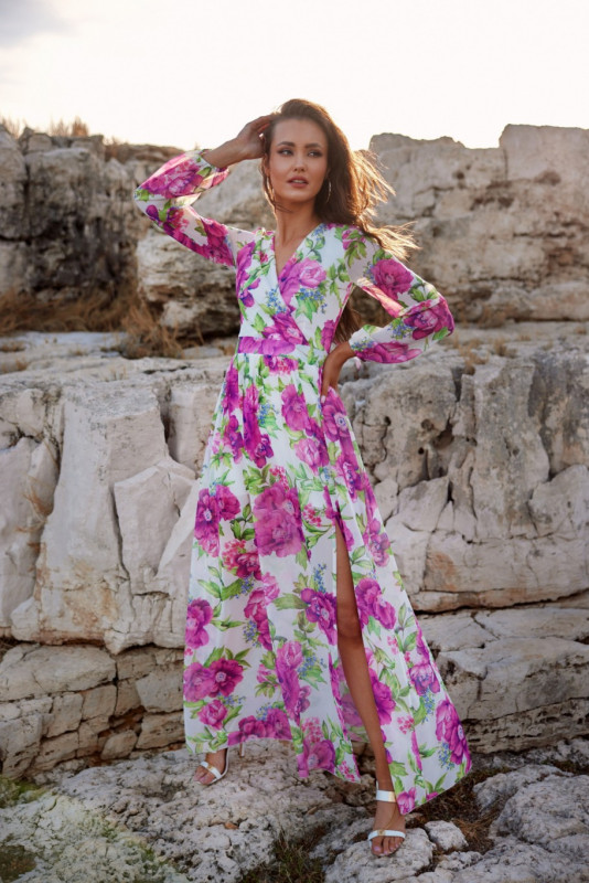 Langes gemustertes Kleid mit Rückenschnürung Nicole