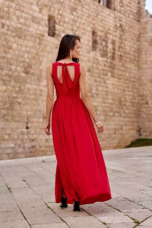 Maxi-Brokatkleid mit Rückenschnürung in Rot