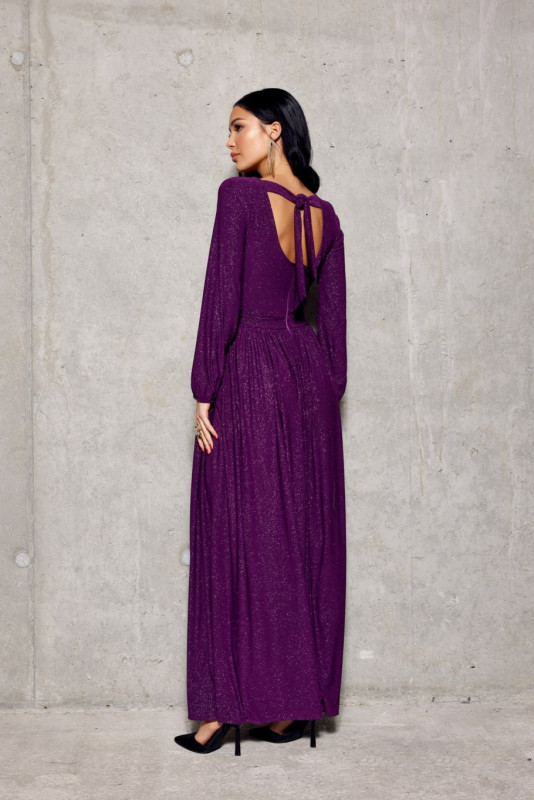 Maxi-Brokatkleid mit langen Ärmeln in Bischofslila