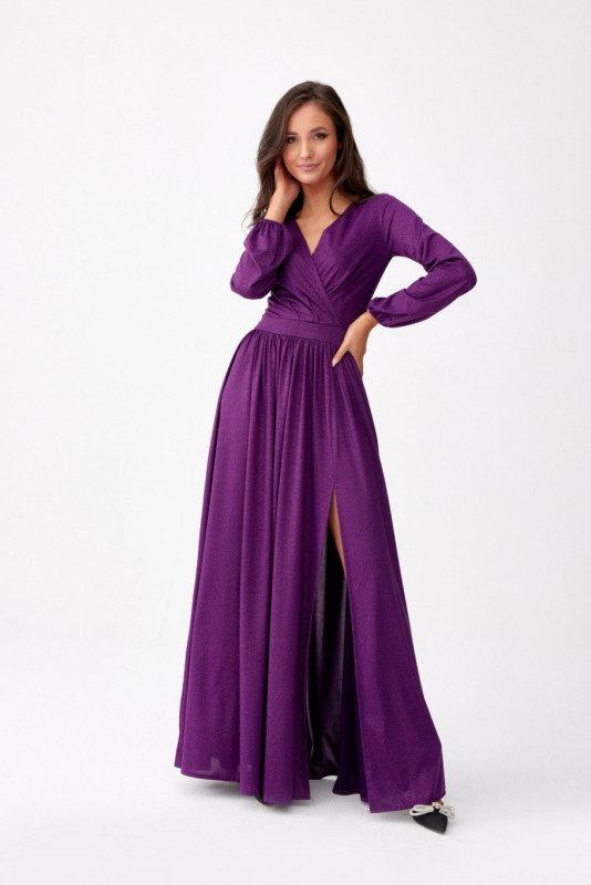 Maxi-Brokatkleid mit langen Ärmeln in Bischofslila