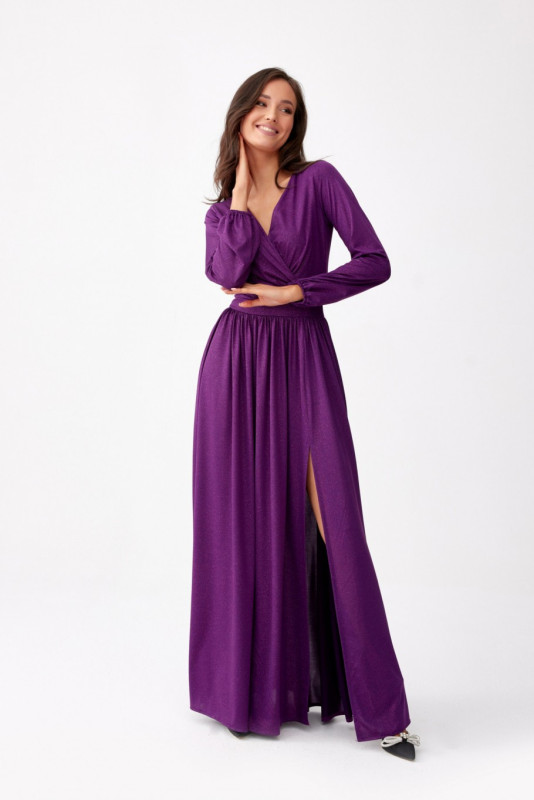 Maxi-Brokatkleid mit langen Ärmeln in Bischofslila