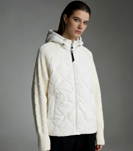 Damen-Übergangsjacke mit Strickärmeln Ecru