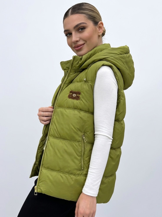 Gesteppte Damenweste mit abnehmbarer Kapuze Grün