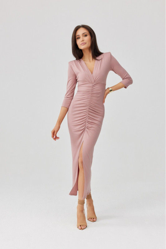 Midi-Kleid in dunklem Rosaton Mireya