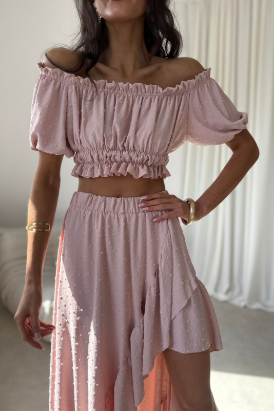 Set mit asymmetrischem Maxi-Rock und kurzem Top in Rosa