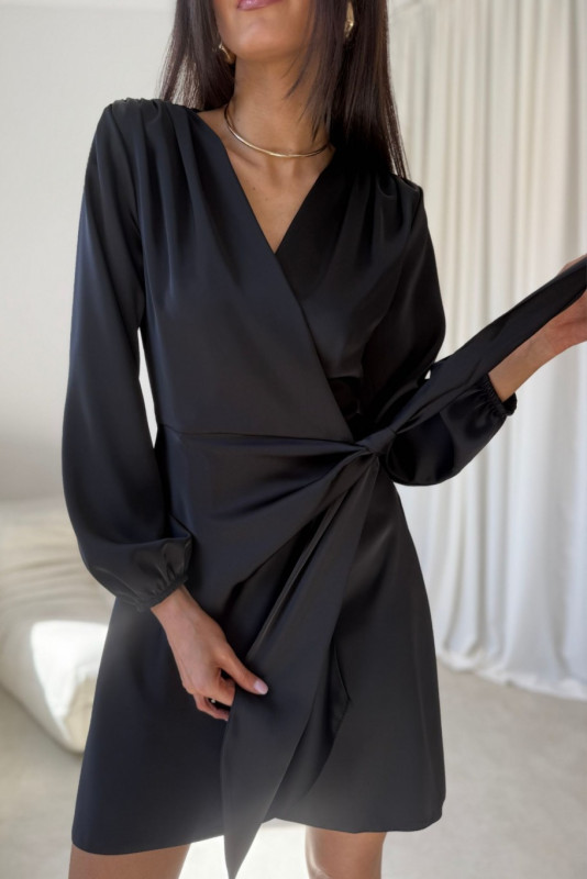 Schwarzes Catlin Mini-Wickelkleid