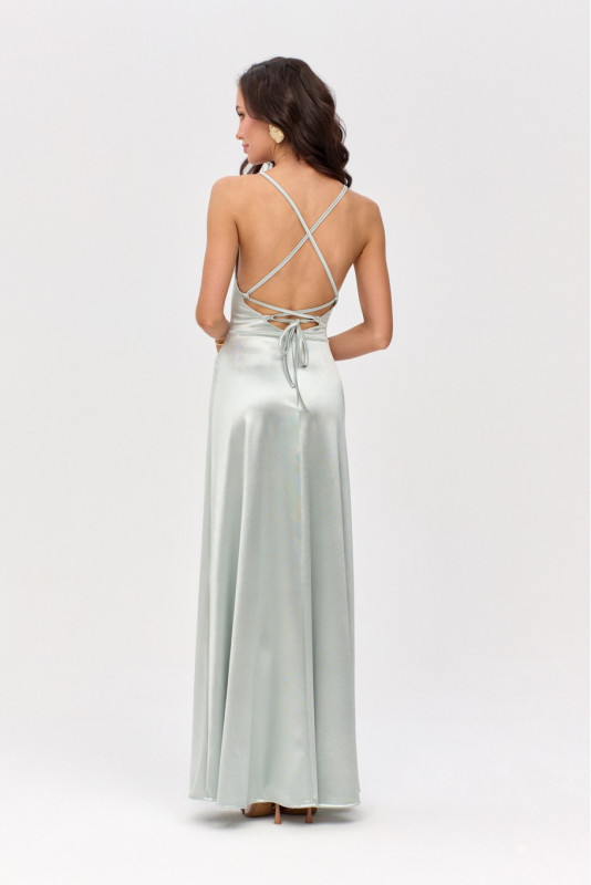 Satiniertes Maxi-Kleid mit Rückenschnürung in Mintgrün