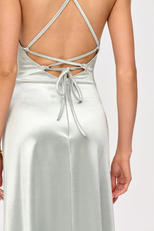 Satiniertes Maxi-Kleid mit Rückenschnürung in Mintgrün