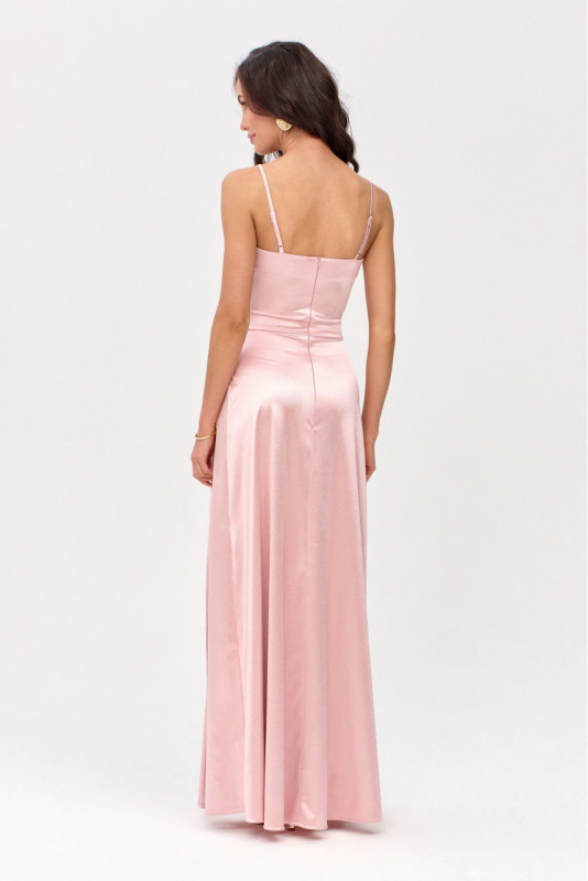 Satiniertes Maxi-Trägerkleid in Rosa